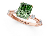Rose gold Fancy Green Radiant  Solitaire Diamond Ring with Bezel Set Side Stones and Prong Setting_4