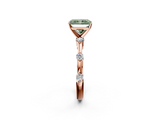 Rose gold Fancy Green Radiant  Solitaire Diamond Ring with Bezel Set Side Stones and Prong Setting_5