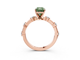 Rose gold Fancy Green Radiant  Solitaire Diamond Ring with Bezel Set Side Stones and Prong Setting_6