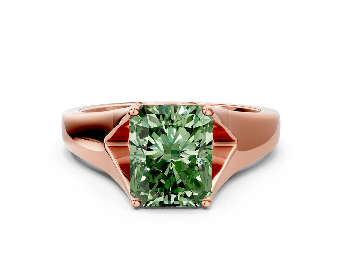 Rose gold Fancy Green Radiant  Solitaire Diamond Ring with Cathedral Band and Four-Prong Setting_65