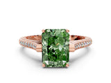 Rose gold Fancy Green Radiant  Solitaire Diamond Ring with Channel Set Band and Bezel Prong Setting_56