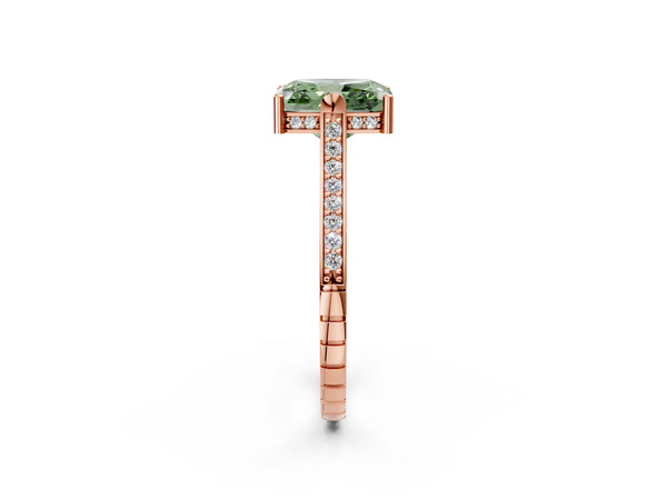 Rose Gold Radiant Cut Vintage Cathedral Engagement Ring Setting for Fancy Green Center