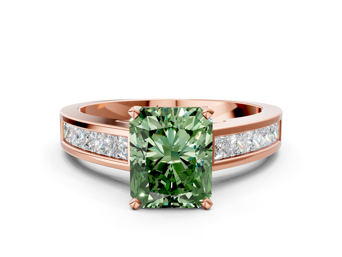 Rose gold Fancy Green Radiant  Solitaire Diamond Ring with Channel-Set Band and Four-Prong Setting_3