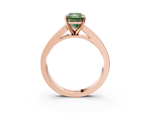 Rose gold Fancy Green Radiant  Solitaire Diamond Ring with Channel-Set Band and Four-Prong Setting