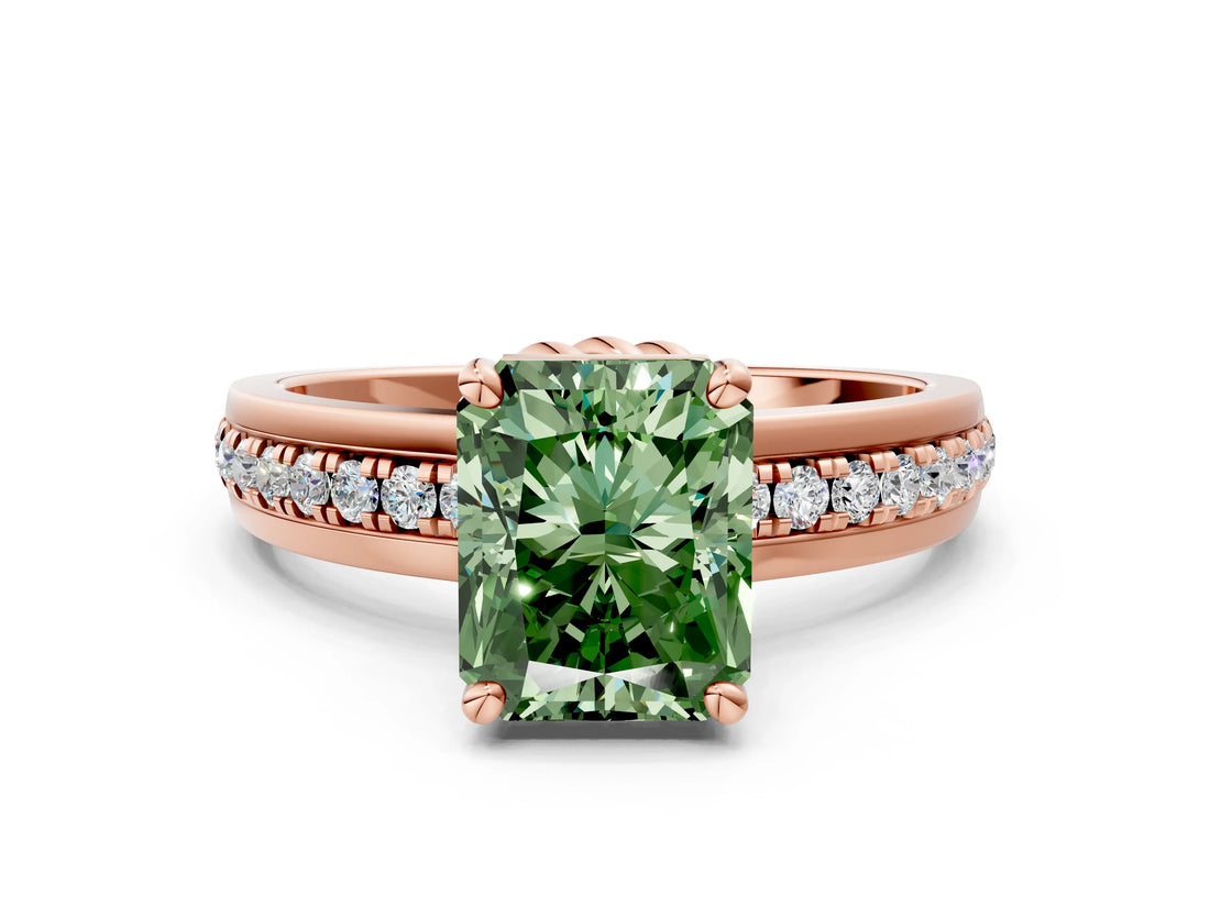 Rose gold Fancy Green Radiant  Solitaire Diamond Ring with Channel Set Band and Six-Prong Setting_48