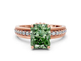 Rose gold Fancy Green Radiant  Solitaire Diamond Ring with Channel Set Band and Six-Prong Setting_48