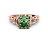 Rose gold Fancy Green Radiant  Solitaire Diamond Ring with Filigree Band and Four-Prong Setting_42