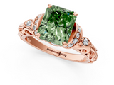 Rose gold Fancy Green Radiant  Solitaire Diamond Ring with Filigree Band and Four-Prong Setting_43