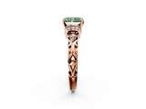 Rose gold Fancy Green Radiant  Solitaire Diamond Ring with Filigree Band and Four-Prong Setting_44