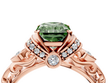 Rose gold Fancy Green Radiant  Solitaire Diamond Ring with Filigree Band and Four-Prong Setting_46