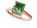 Rose gold Fancy Green Radiant  Solitaire Diamond Ring with Four-Prong Setting and Tapered Band 1