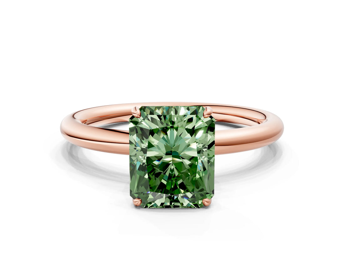 Rose gold Fancy Green Radiant  Solitaire Diamond Ring with Four-Prong Setting on a Plain Band_20