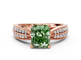 Rose gold Fancy Green Radiant  Solitaire Diamond Ring with Milgrain Pavé Band and Four-Prong Setting_36