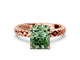 Rose gold Fancy Green Radiant  Solitaire Diamond Ring with Milgrain and Black Enamel X Pattern Band_184