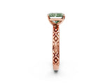 Rose gold Fancy Green Radiant  Solitaire Diamond Ring with Milgrain and Black Enamel X Pattern Band_186