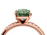 Rose gold Fancy Green Radiant  Solitaire Diamond Ring with Milgrain and Black Enamel X Pattern Band_188