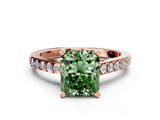 Rose gold Fancy Green Radiant  Solitaire Diamond Ring with Pavé Band and Four-Prong Setting_81