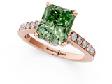 Rose gold Fancy Green Radiant  Solitaire Diamond Ring with Pavé Band and Four-Prong Setting_82