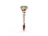 Rose gold Fancy Green Radiant  Solitaire Diamond Ring with Pave Band and Four-Prong Setting_256
