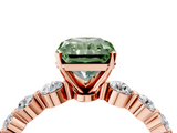 Rose gold Fancy Green Radiant  Solitaire Diamond Ring with Pave Band and Four-Prong Setting_258