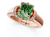 Rose gold Fancy Green Radiant  Solitaire Diamond Ring with Pave Band and Six-Prong Setting_33
