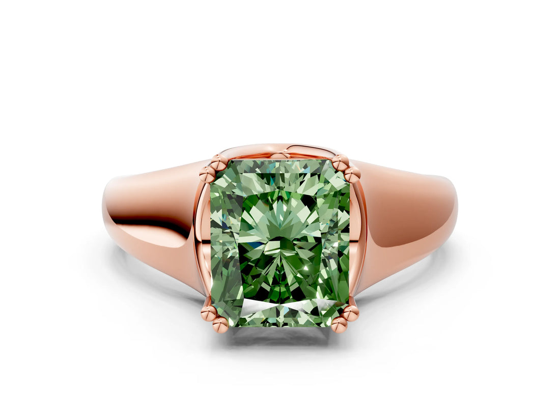 Rose gold Fancy Green Radiant  Solitaire Diamond Ring with Six-Prong Cathedral Setting_32