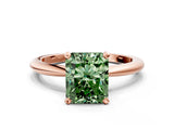 Rose gold Fancy Green Radiant  Solitaire Diamond Ring with Six-Prong Setting on a Classic Band
