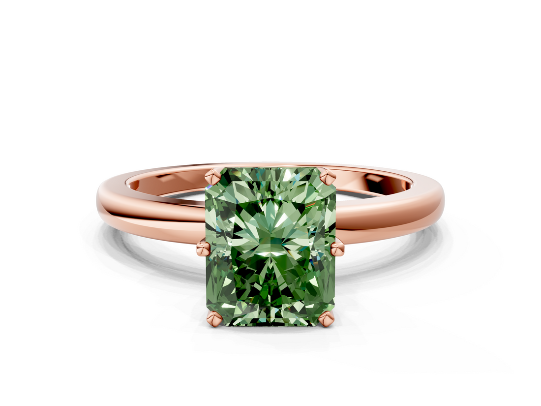 Rose gold Fancy Green Radiant  Solitaire Diamond Ring with Six-Prong Setting on a Classic Band_3