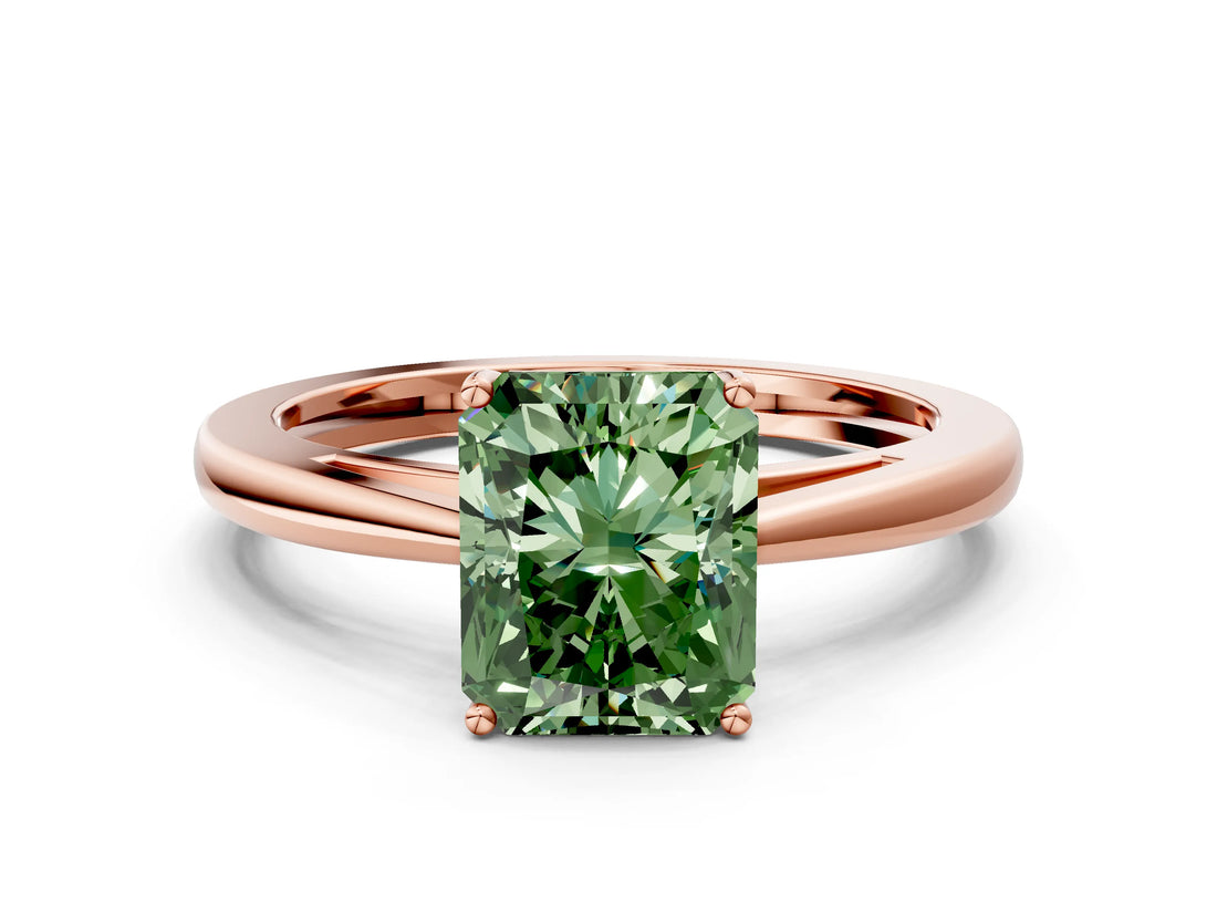 Rose gold Fancy Green Radiant  Solitaire Diamond Ring with Split Shank and Four-Prong Setting_12