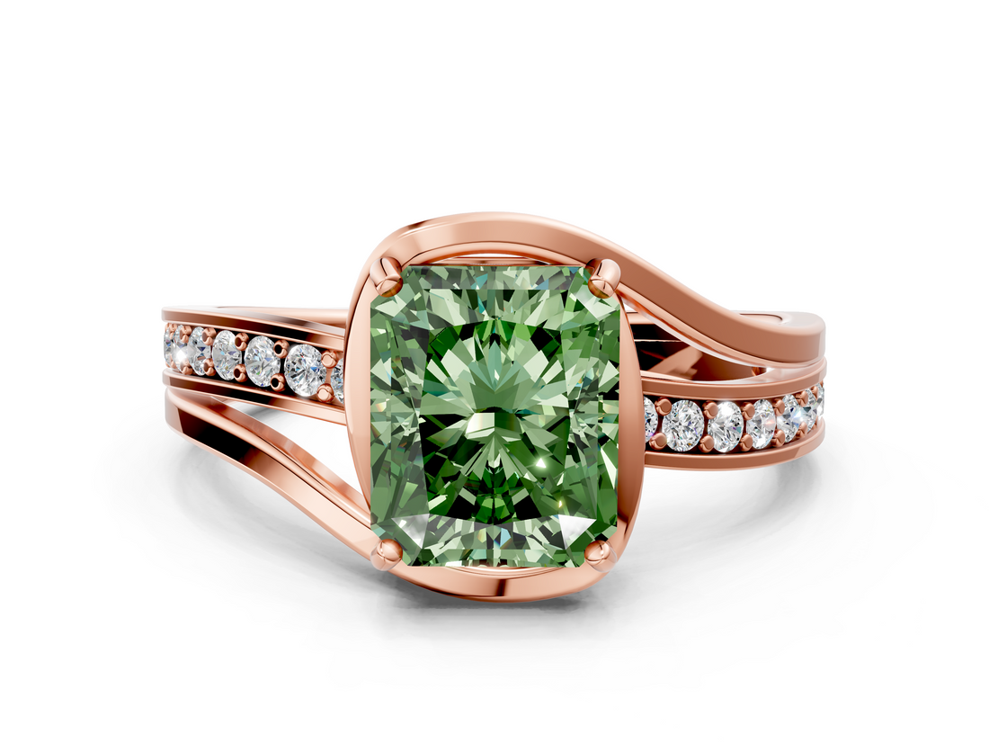 Rose gold Fancy Green Radiant  Solitaire Diamond Ring with Split Shank and Prong Setting_41