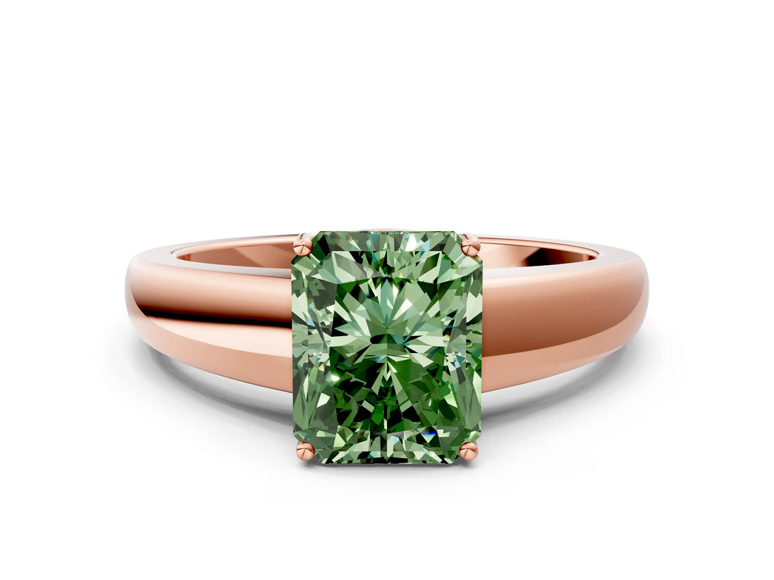 Rose gold Fancy Green Radiant  Solitaire Diamond Ring with Tapered Band and Four-Prong Setting_49