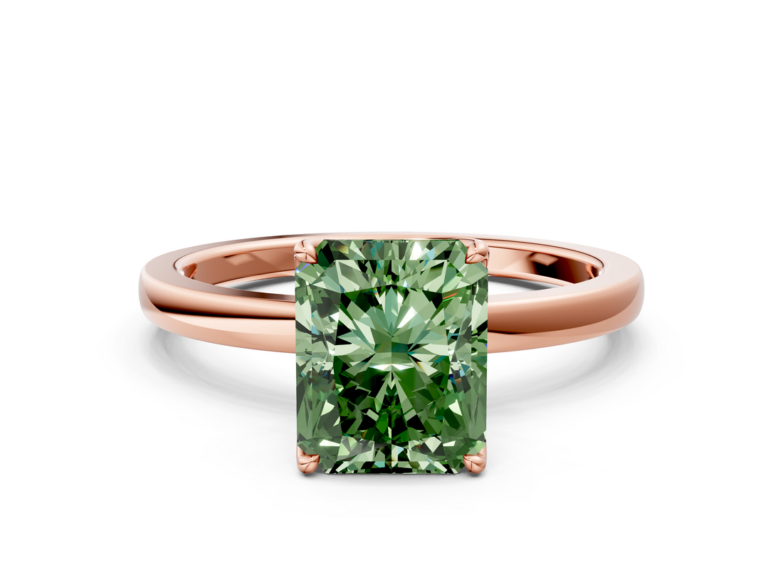 Rose gold Fancy Green Radiant  Solitaire Diamond Ring with Thin Band and Four-Prong Setting_3