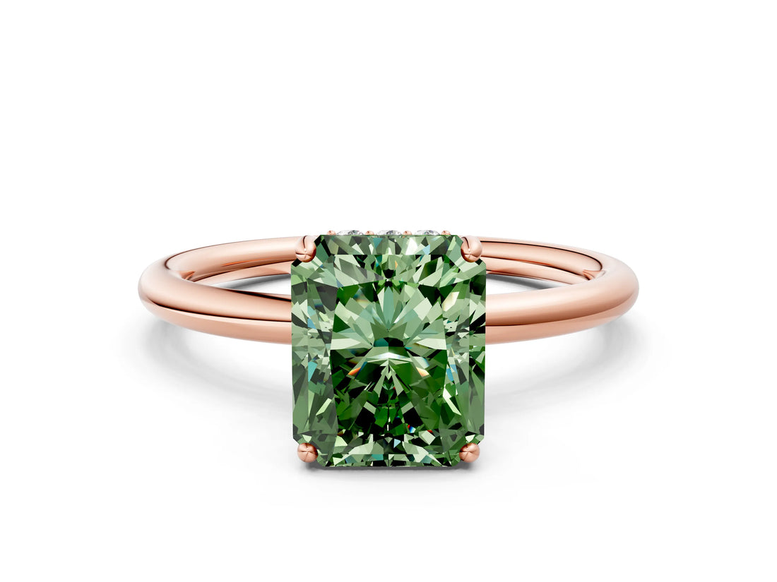 Rose gold Fancy Green Radiant  Solitaire Diamond Ring with a Classic Band and Four-Prong Setting 1