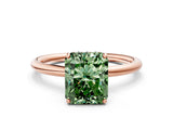 Rose gold Fancy Green Radiant  Solitaire Diamond Ring with a Classic Band and Four-Prong Setting 1