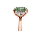 Rose gold Fancy Green Radiant  Solitaire Diamond Ring with a Classic Band and Four-Prong Setting