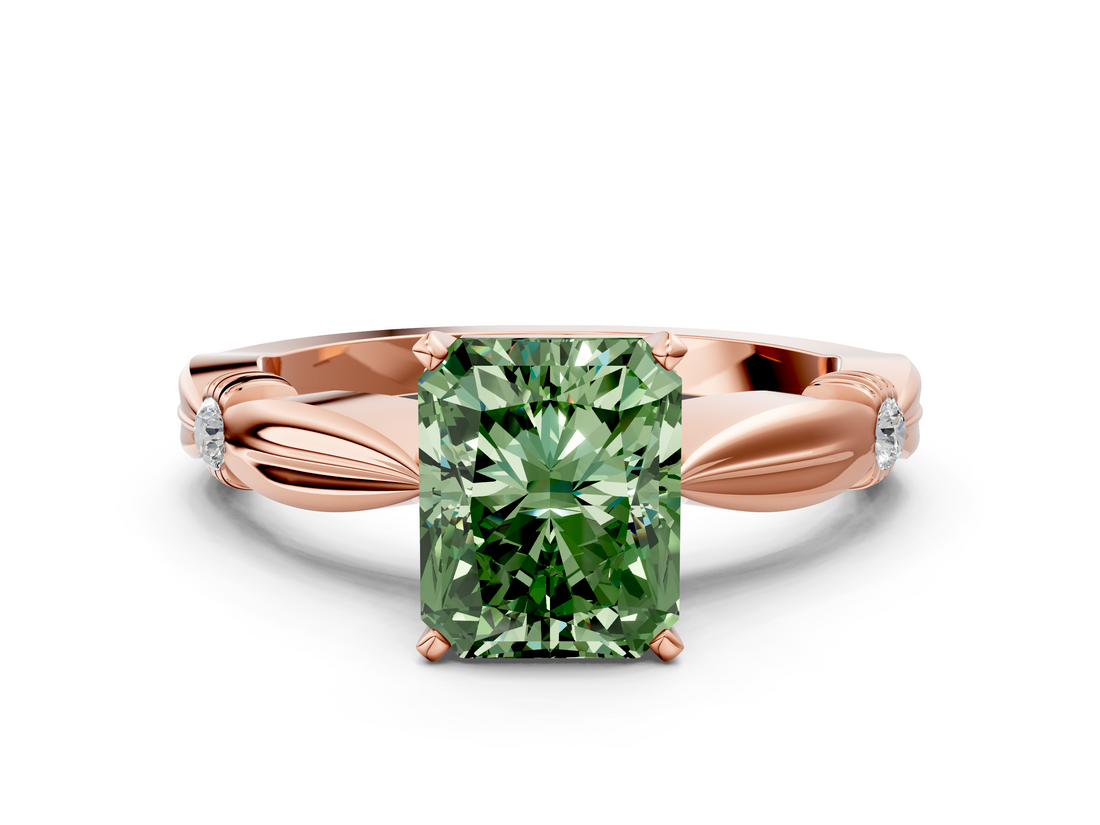 Rose gold Fancy Green Radiant  Solitaire Diamond Twisted Band with Four-Prong Setting_47