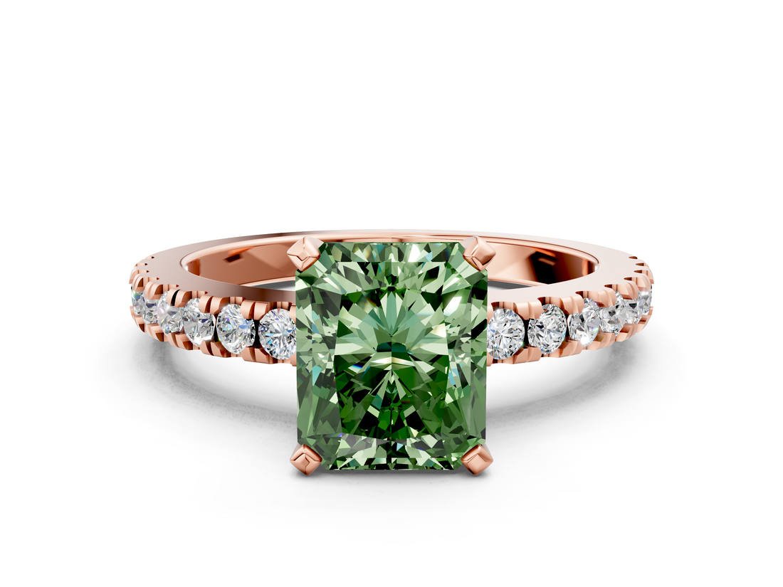 Rose gold Fancy Green Radiant  Solitaire Diamond with Pavé Band and Four-Prong Setting_32