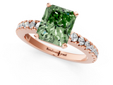 Rose gold Fancy Green Radiant  Solitaire Diamond with Pavé Band and Four-Prong Setting_33