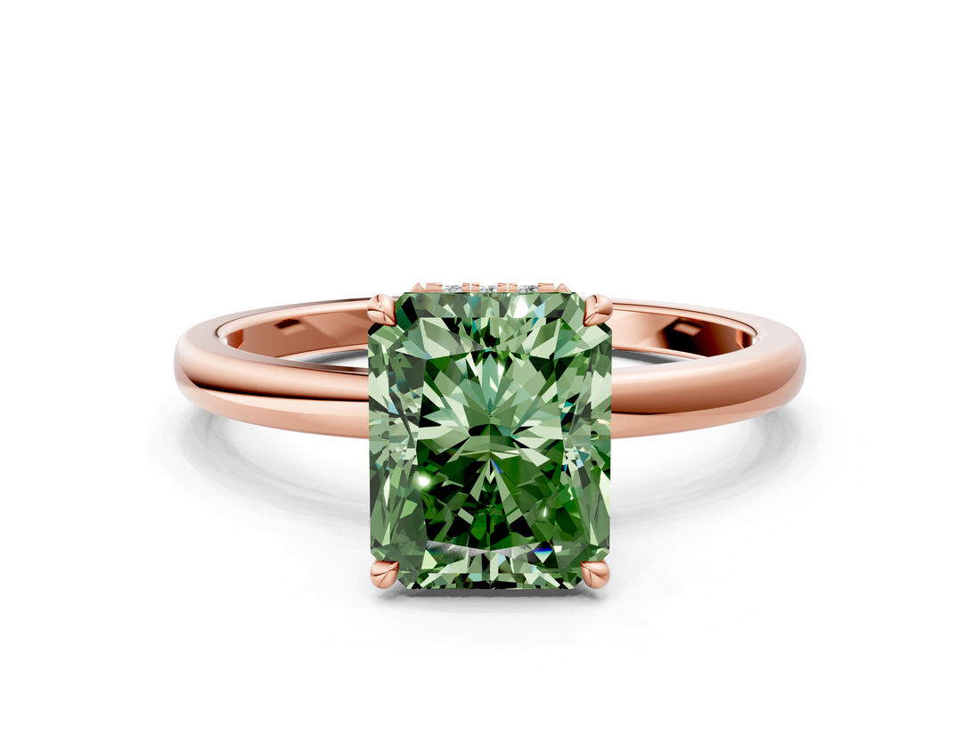 Rose gold Fancy Green Radiant  Solitaire Engagement Ring with Cathedral Band and Four-Prong Setting_21