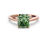 Rose gold Fancy Green Radiant  Solitaire Engagement Ring with Four-Prong Setting and Classic Band 1
