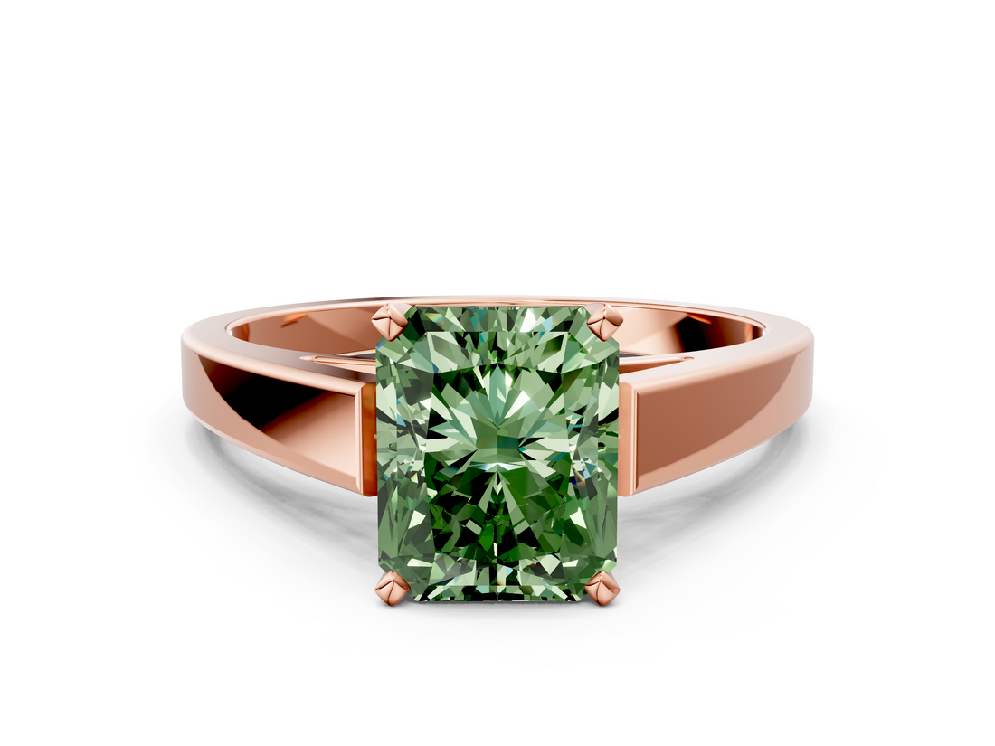 Rose gold Fancy Green Radiant  Solitaire Engagement Ring with Four-Prong Setting and Tapered Band_3
