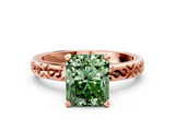 Rose gold Fancy Green Radiant  Solitaire Engagement Ring with Scrollwork Band and Four-Prong Setting_160