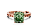 Rose gold Fancy Green Radiant  Solitaire Engagement Ring with Scrollwork Band and Four-Prong Setting_177