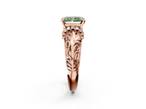 Rose gold Fancy Green Radiant  Solitaire Filigree Engagement Ring with Halo and Prong Setting_73