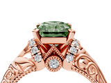Rose gold Fancy Green Radiant  Solitaire Filigree Engagement Ring with Halo and Prong Setting_75