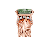 Rose gold Fancy Green Radiant  Solitaire Filigree Engagement Ring with Halo and Prong Setting_76