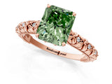 Rose gold Fancy Green Radiant  Solitaire Floral Milgrain Engagement Ring_53