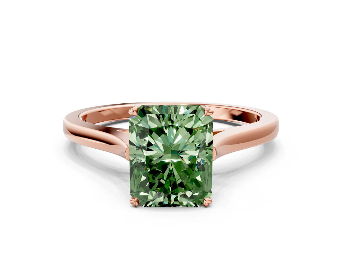 Rose gold Fancy Green Radiant  Solitaire Heart Prong Engagement Ring with Tapered Band_49