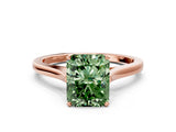 Rose gold Fancy Green Radiant  Solitaire Heart Prong Engagement Ring with Tapered Band_49