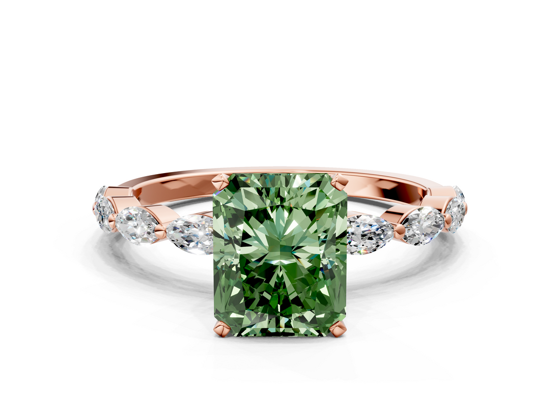 Rose gold Fancy Green Radiant  Solitaire Marquise Side Stone Prong Setting Ring_44